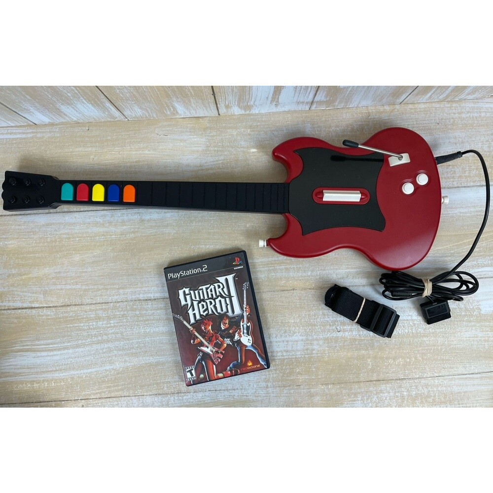 Guitar Hero 2 PS2 Controller RedOctane Guitar PSLGH w/Game, Manual & Strap *READ